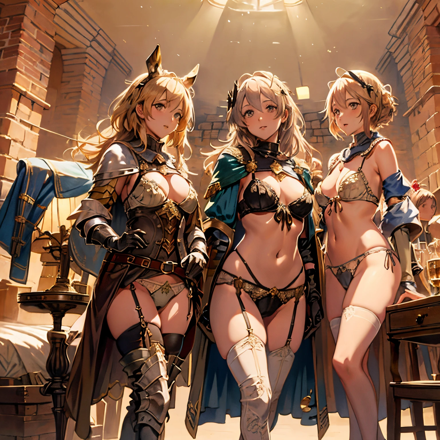 medieval times, undergarment, Metamorphosis, masutepiece, Beige underwear, Thin underwear,stand up, girl, Castle in the Sky