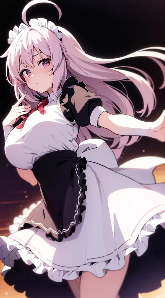 (((top-quality，ultra-detailliert，8K，)))，white  hair，long animal ears，plump tits，(anime ahoge:1.6)，(maid clothes:1.4)，