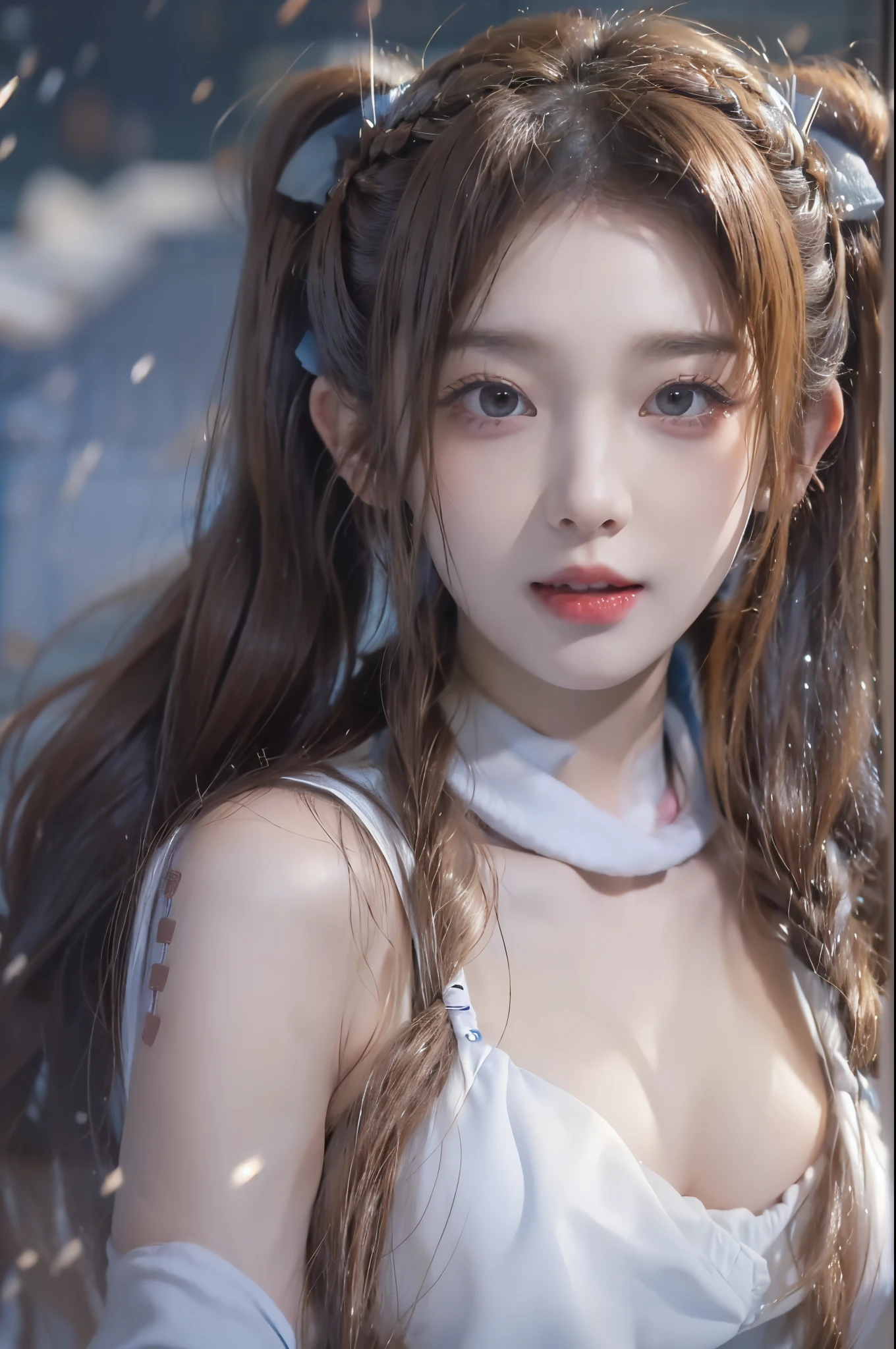 ((top-quality、8K、​masterpiece:1.3))、(((1womanl)):1.3),((anatomy correct):1.45)、(Full body:1.5)、(((32years old)))、foco nítido:1.2、(realisitic、Photorealsitic:1.37)、snowscape、⛄️⛄️⛄️、A smile、😮‍💨😮‍💨😮‍💨😮‍💨❄️❄️❄️❄️、White breath、Cold、((brunette short twintails:1.3))