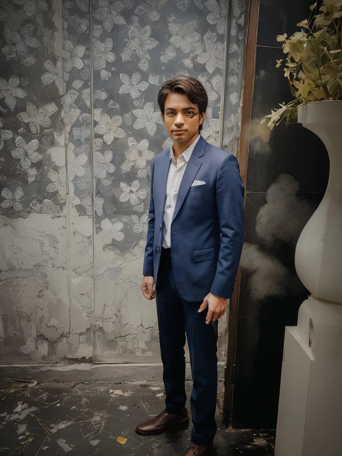 Make it look like a hero.the background should be colourful . Make the background filled with colours just like painting.dont change the face