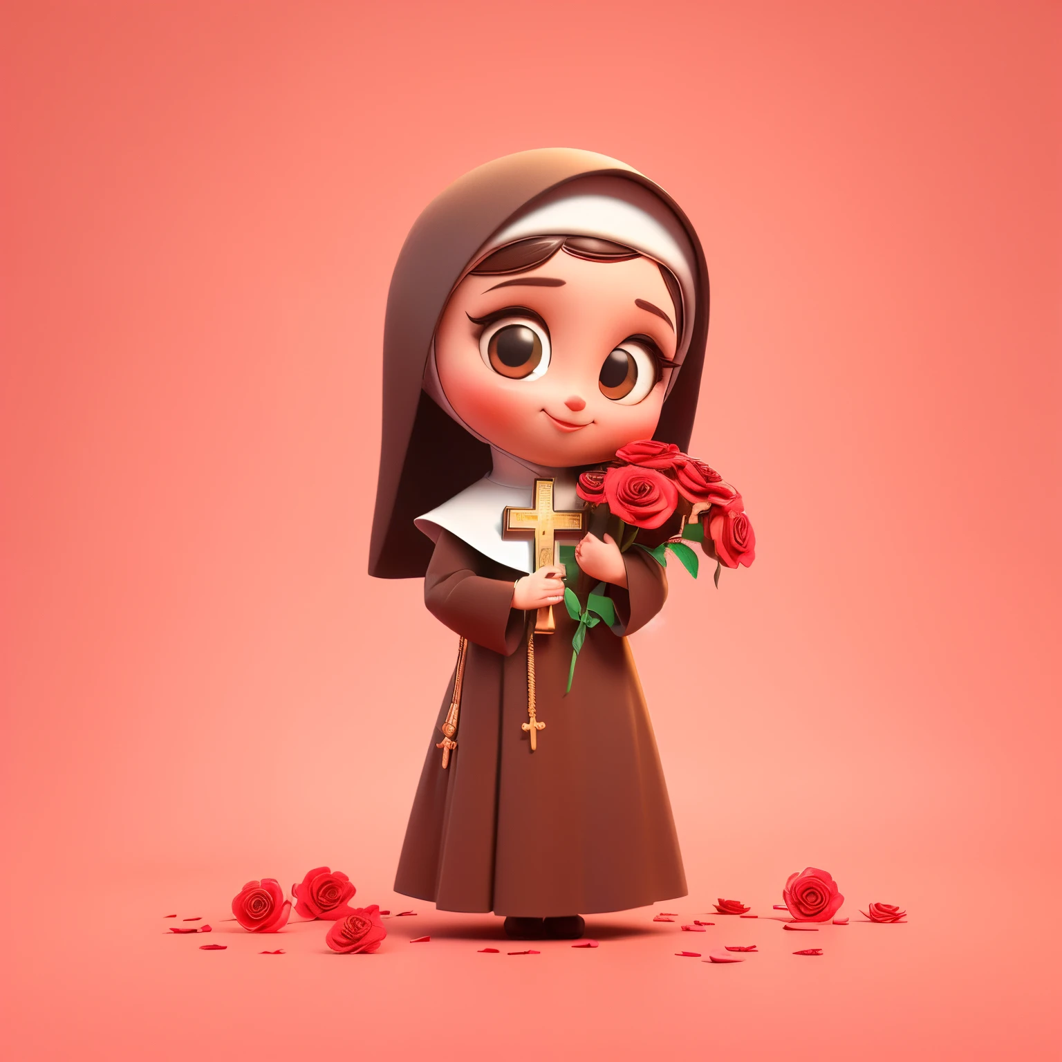 um close de uma freira de desenho animado segurando uma cruz e rosas, bonito 3 d render, 3 d render stylized, painting digital adorable, 3d rendering stylized, 3 d illustration, 3 d illustration, 3d renderizar arte digital, stylized as a 3d rendering, renderizado em cinema 4 d, renderizado em cinema4d, renderizado em corona