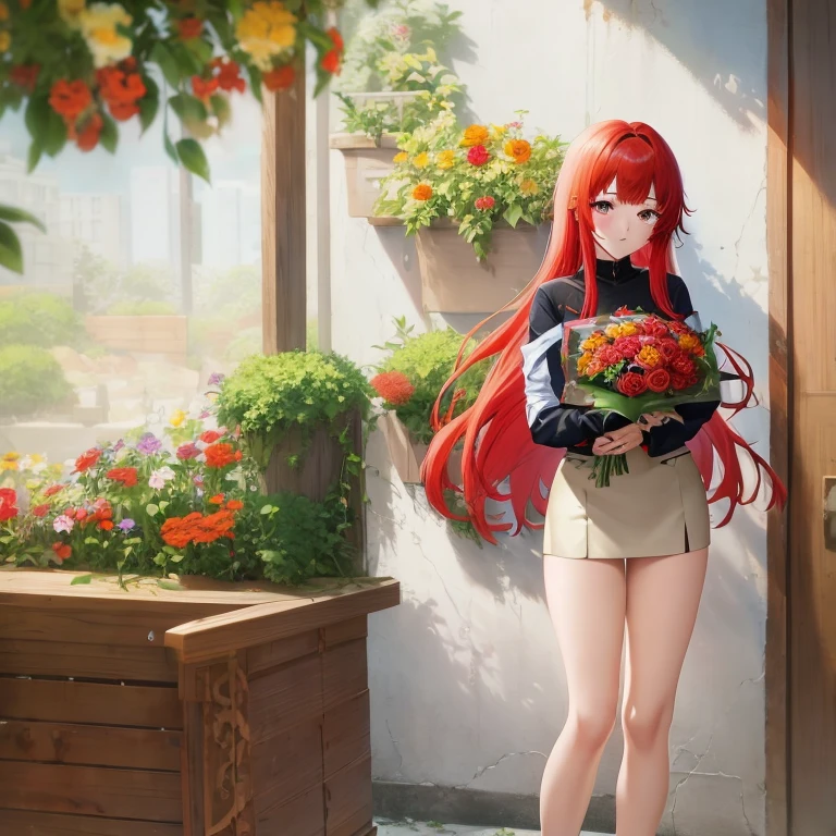 red hair anime girl with a bouquet of flowers, with flowers, guweiz on pixiv artstation, Beautiful Anime Portrait, guweiz on artstation pixiv, Copper-haired maiden, Smooth Anime CG Art, painted in anime painter studio, marin kitagawa fanart, guweiz, Beautiful anime girl, [ 4 k digital art ]!!