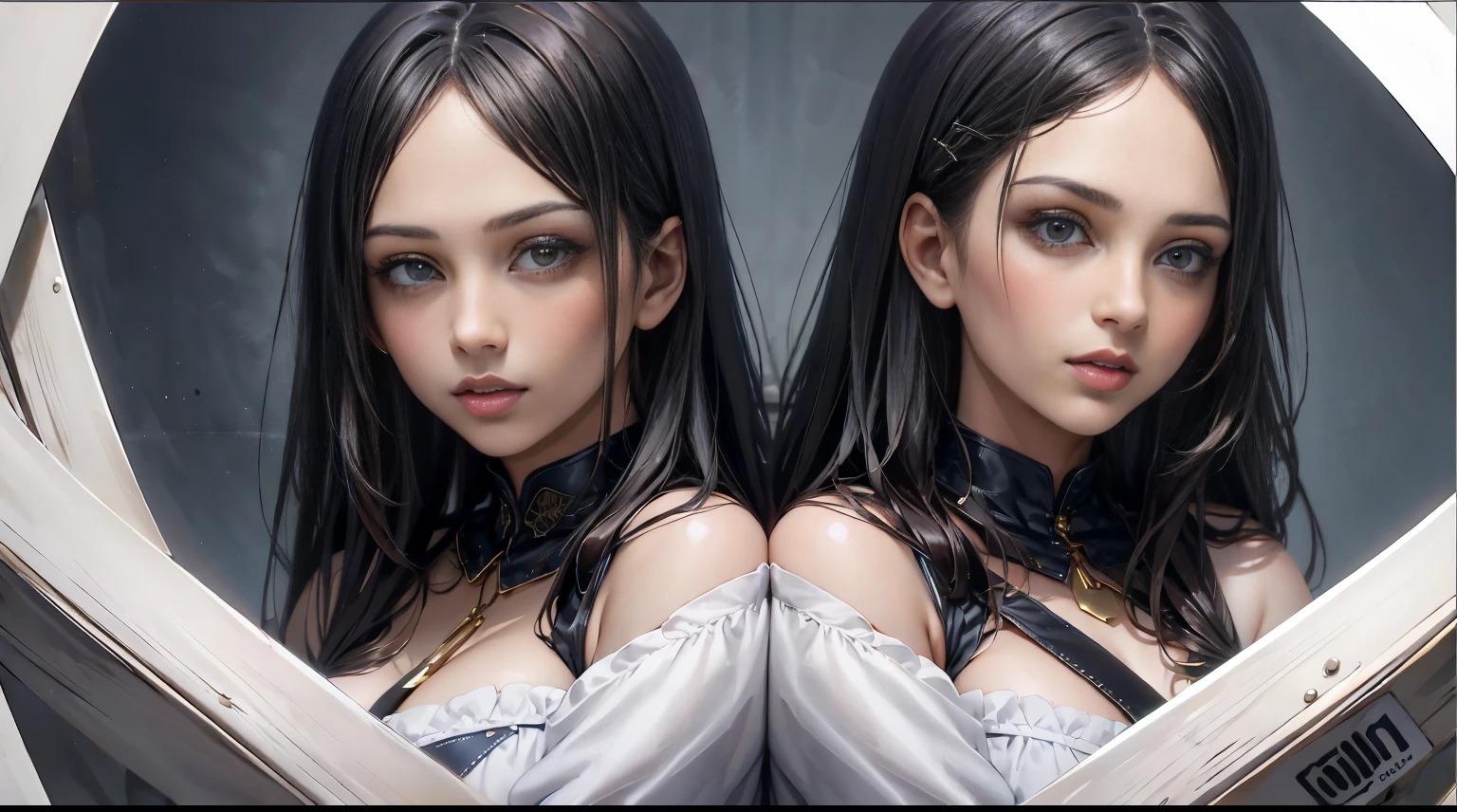 fit, large breasts, wide hips, blue eyes, realistic, high quality, long hair, black hair, pale skin, flawless skin, huge breasts, exquisite face, detailed face, makeup, glowing eyes, fantasy beauty, abs, elf, multiple girls