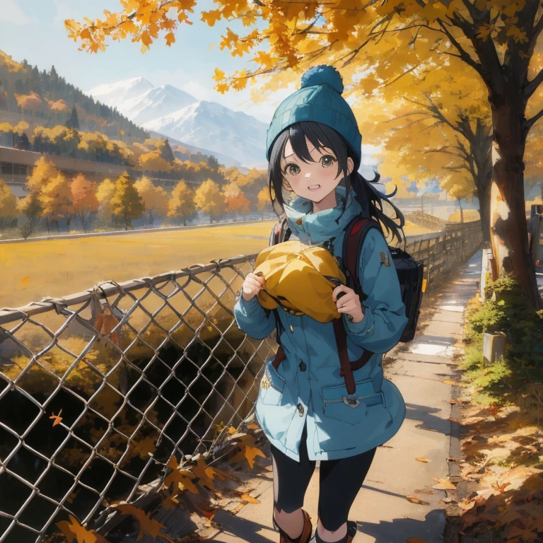 Anime girl walking on the road with a backpack and a yellow hat, anime style 4 k, Anime art wallpaper 8k, 4 k manga wallpaper, 4k anime wallpaper, anime art wallpaper 4k, anime art wallpaper 4k, Anime Rush John 8K Woods, High quality anime art style, realistic anime art style, Anime style. 8K, anime wallpaper 4k