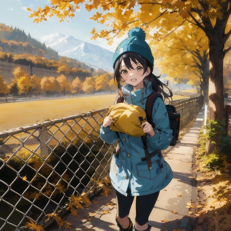Anime girl walking on the road with a backpack and a yellow hat, anime style 4 k, Anime art wallpaper 8k, 4 k manga wallpaper, 4k anime wallpaper, anime art wallpaper 4k, anime art wallpaper 4k, Anime Rush John 8K Woods, High quality anime art style, realistic anime art style, Anime style. 8K, anime wallpaper 4k