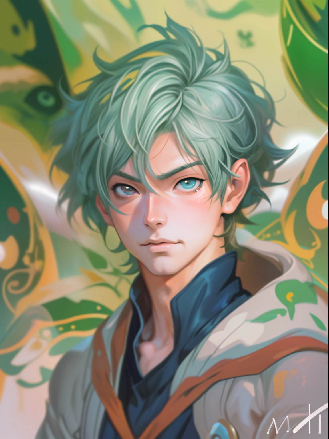 CharHelper, anime style digital painting, (close-up) male character portrait, artwork by Shigeru Miyamoto, Loish and Wlop