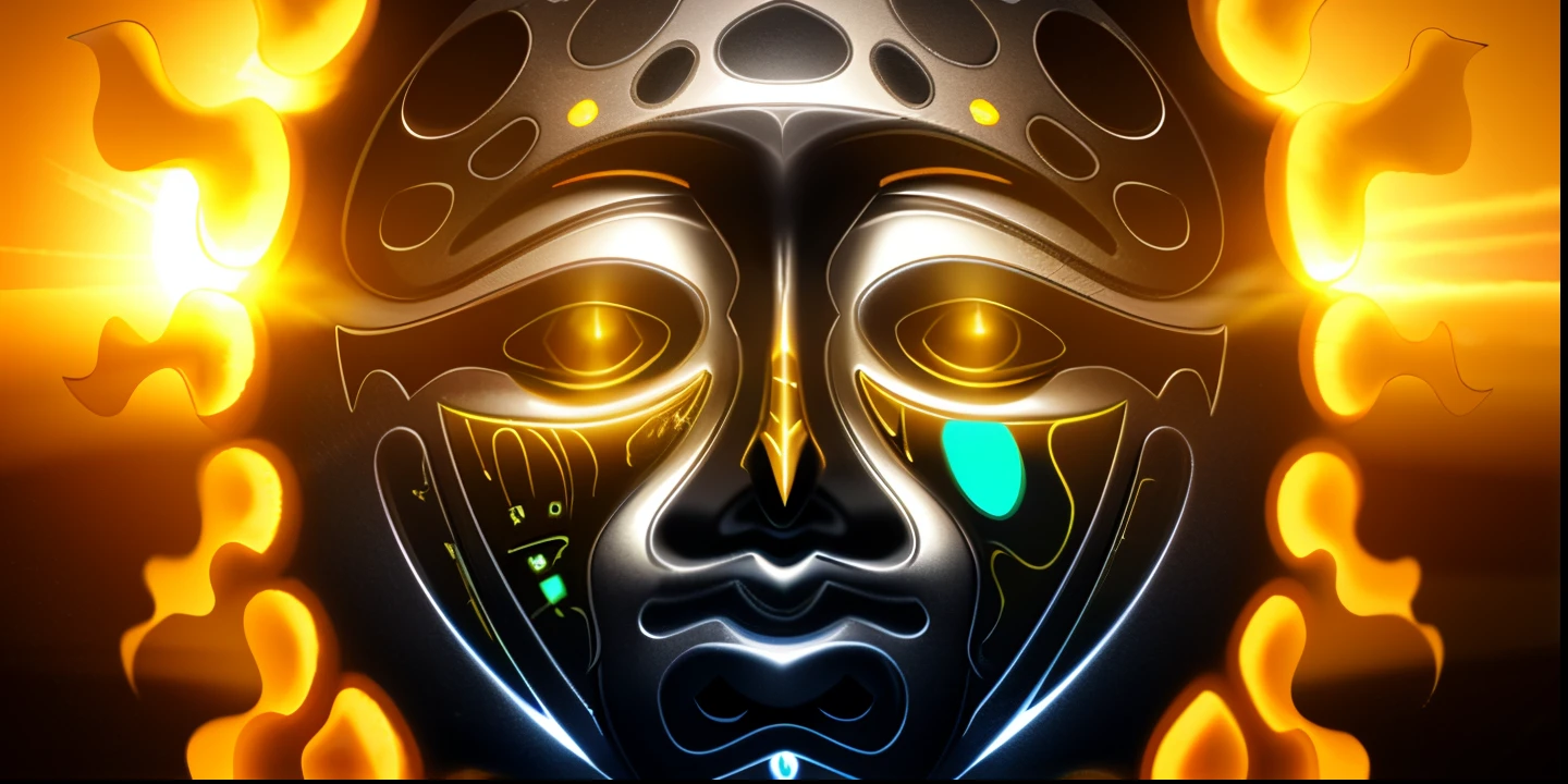 a close up of a face with a sun in the, 3d render, 3d, volumetric sun face