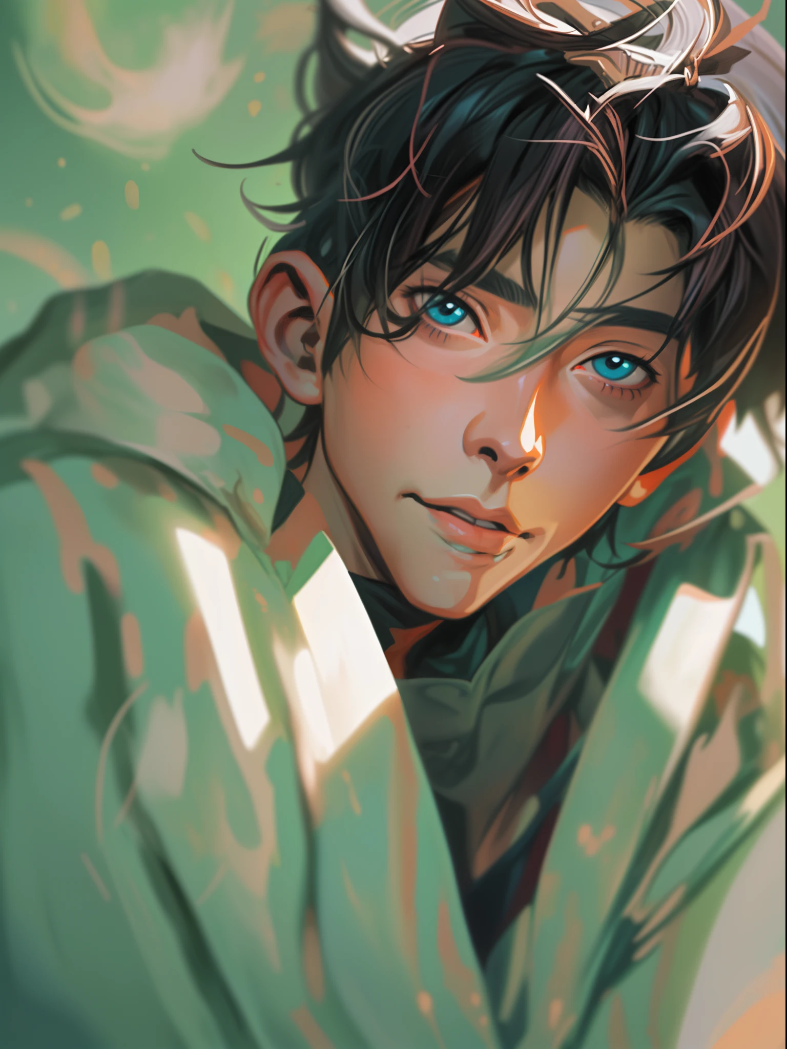 CharHelper, anime style digital painting, (close-up) male character portrait, artwork by Shigeru Miyamoto, Loish and Wlop