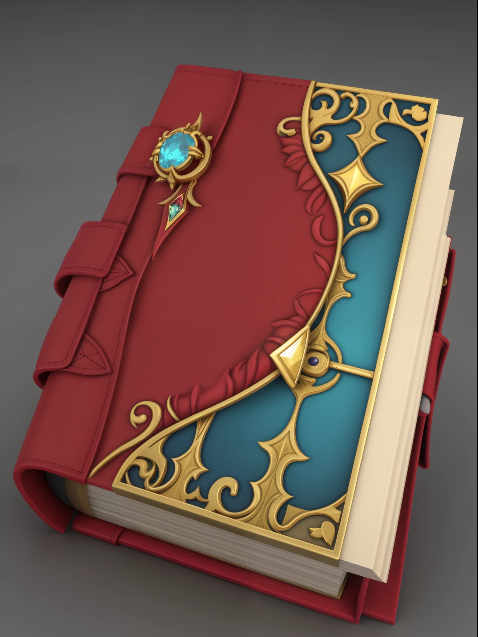 A spell book with a red cover, encrusted with topaz, Game Icons, obra-prima, melhor qualidade, super detalhado, obra-prima, HD Fundo transparente, renderização 3D 2D, ciclo do liquidificador, Light Volumetric, No Man, objectification, Fantasia - Niji 5