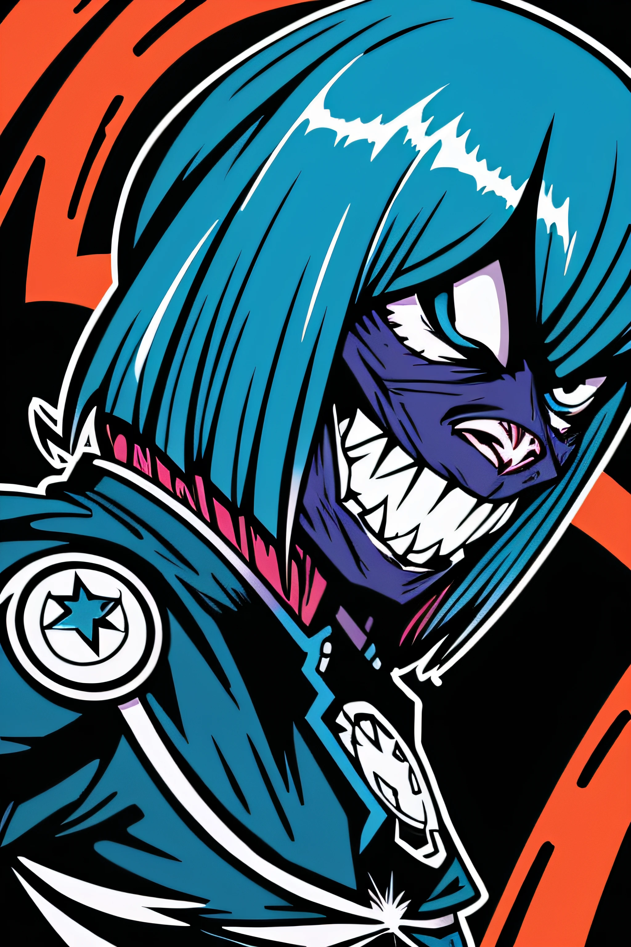 Beautiful Hardcore Illustration homepage illustration style, dark, monster, high resolution, hard touch illustration, strong outline, 8k, American comic style, colorful background, Hiroyuki Nagasaka, aggressive, beautiful front face, hell, black color, battle, Hard illustration, shout face, Small devil, American comic style, thick outline, blue color, small monster,