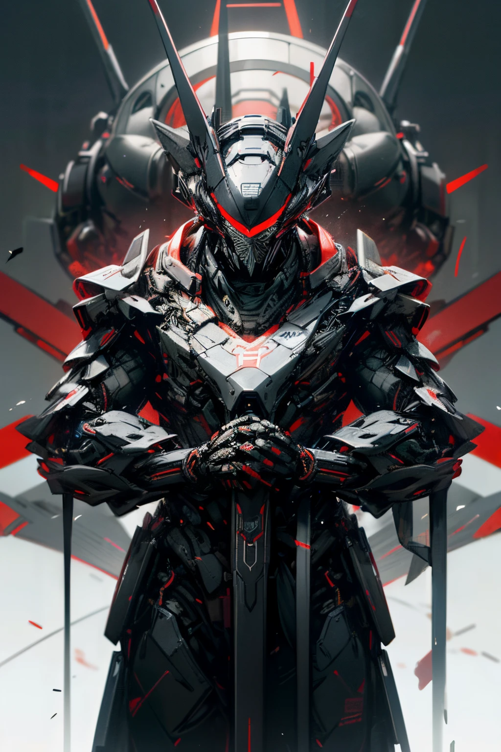 NEC,Lenovo,Corporate Image、Branding、机器人、glowing_eyes、mechs、holding_weapon、no_humans、built、sience_fiction、Photorealsitic、Carbon Black and Red、blanche、exquisite、Precise mechanical structure