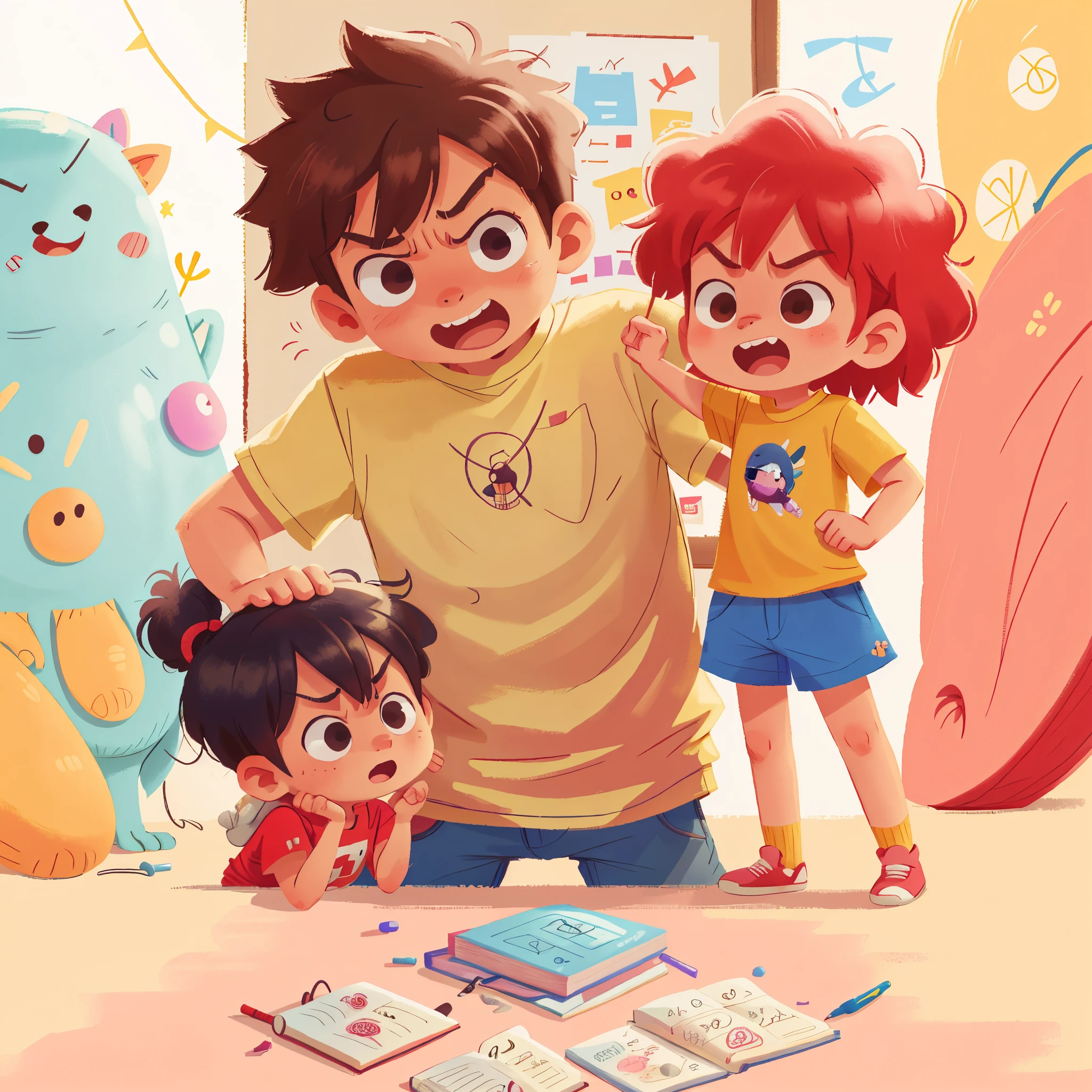 2 KIDS DIFFERENT COLOR,ONE ANGRY, ONE HAPPY COMFORTING THE ANGRY KID,cheerfulness,Rejoice,Perfect quality,Clear focus(Clutter - home:0.8), (tmasterpiece:1.2) (realisticlying:1.2) (Bokeh) (best qualtiy) (detailedskin:1.3) (complex details) (8K) (detailedeyes) (Sharp focus),(SKITSH BOOK), (LIGHT COLORING ),(KIDS COLORING BOOK)