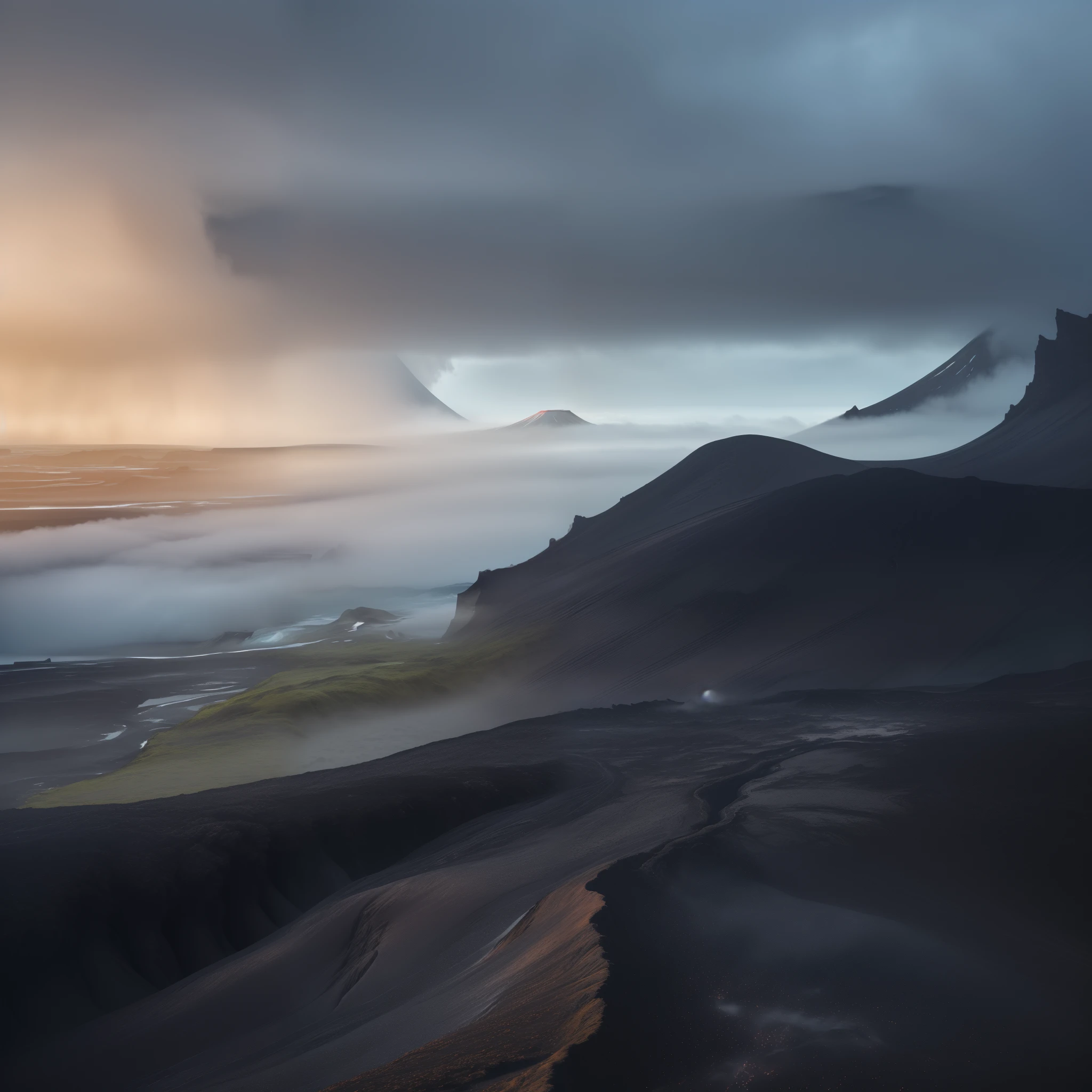 People climb mountains,Cloudy sky in the background, largest river, an amazing landscape image, iceland, Walking on the clouds and mist, Beautiful cloudy atmosphere, volcano landscape, Volcanic fog, iceland photography, amazing scenery, Unsplash Contest Winning Photos, Epic and shocking atmosphere, most epic landscape, epic and stunning, beautiful dark landscape, Stunning alien landscapes, in a volcano