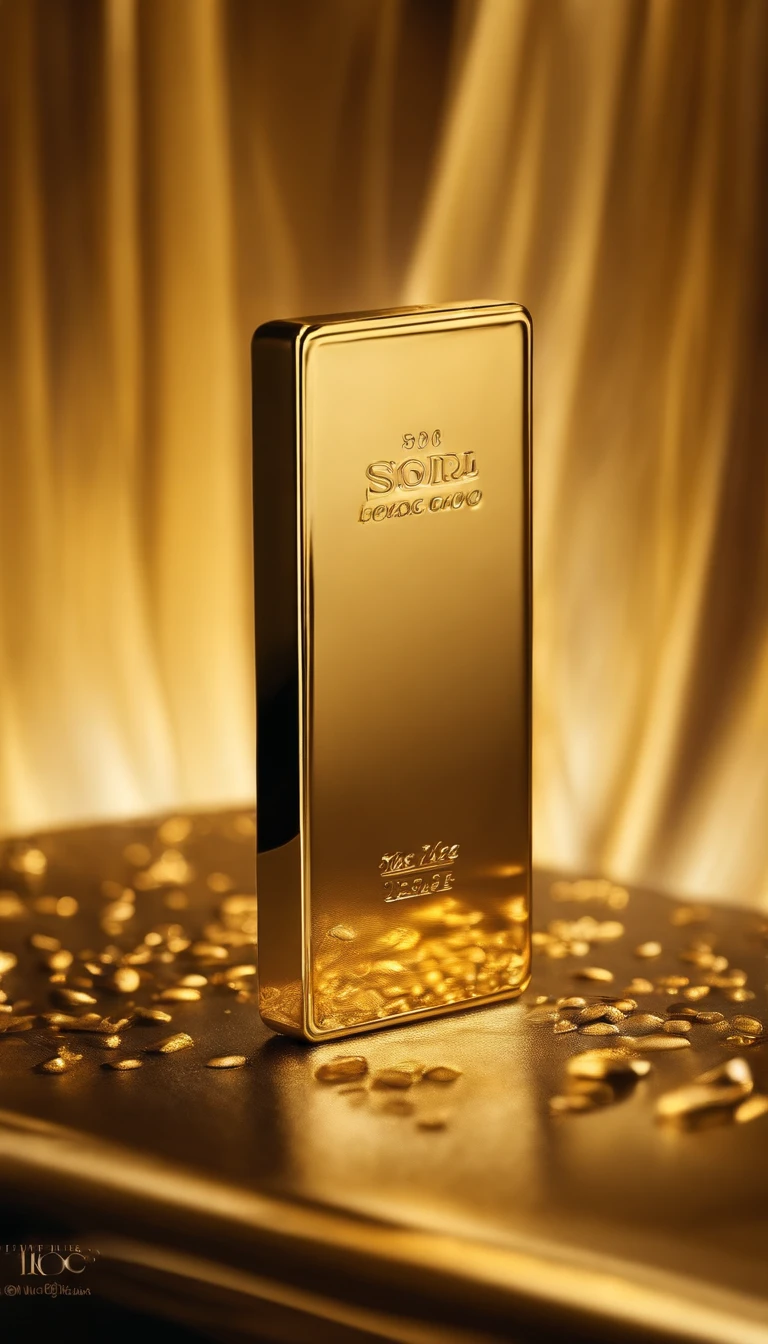 A gold bar,Surreal art,Clear texture,Luxurious style