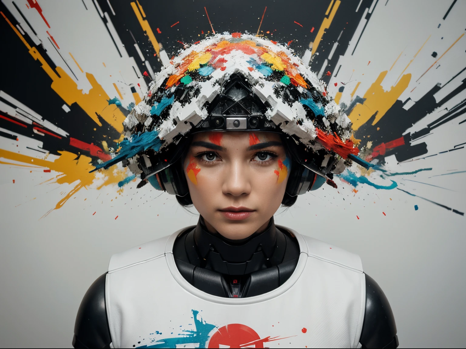 Roboto. blowing your head with colorful paints. fundo branco