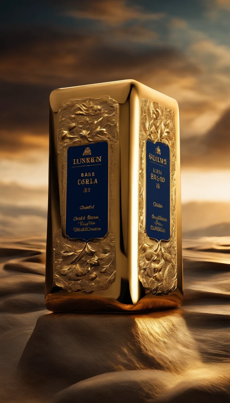 A single gold bar,Surreal art,Clear texture,Luxurious style