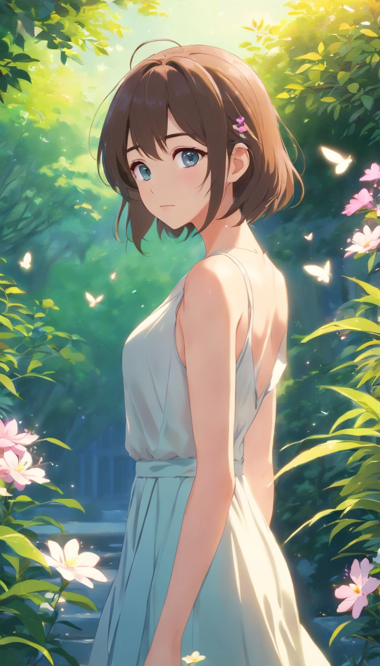(best quality,4k,8k,highres,masterpiece:1.2),ultra-detailed,(realistic,photorealistic,photo-realistic:1.37),long-haired girl,beautiful detailed eyes,beautiful detailed lips,extremely detailed eyes and face,long eyelashes,playful expression,gorgeous appearance,vibrant colors,soft lighting,flower garden,butterflies,flowing dress,graceful posture,finely textured hair,subtle shadows,serene atmosphere,artistic illustration style,luminous colors,enchanting scene,ethereal beauty,pristine features,colorful blooms,blurred background,portraits