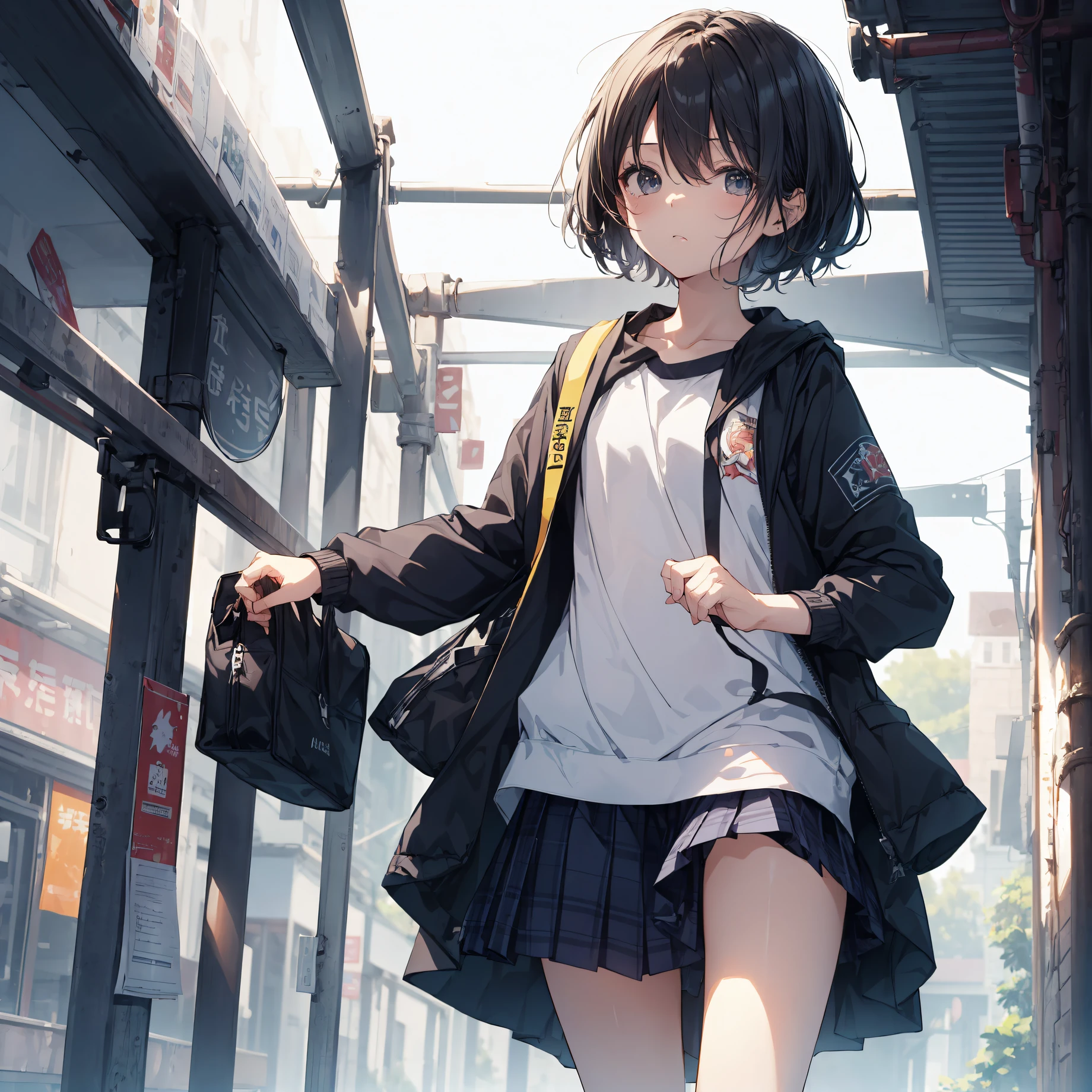 God quality, anime moe artstyle,best anime 8k konachan wallpaper,badass anime 8k,perfect anatomy, (Please draw a girl walking sleepily to school. :1.3),break, 1girl, (Solo,Loli,,13-ye-ol5),a ior high sccharm, (Very Short hair), Full limbs, complete fingers,flat chest, Small butt, groin, Small eyes,finely detailed beautiful black eyes,disgusted eyes, school Uniform, in the School commute route. break,ultra-detailed,high resolution,super detailed skin, professional lighting,(cool and cute illustration:1.2),