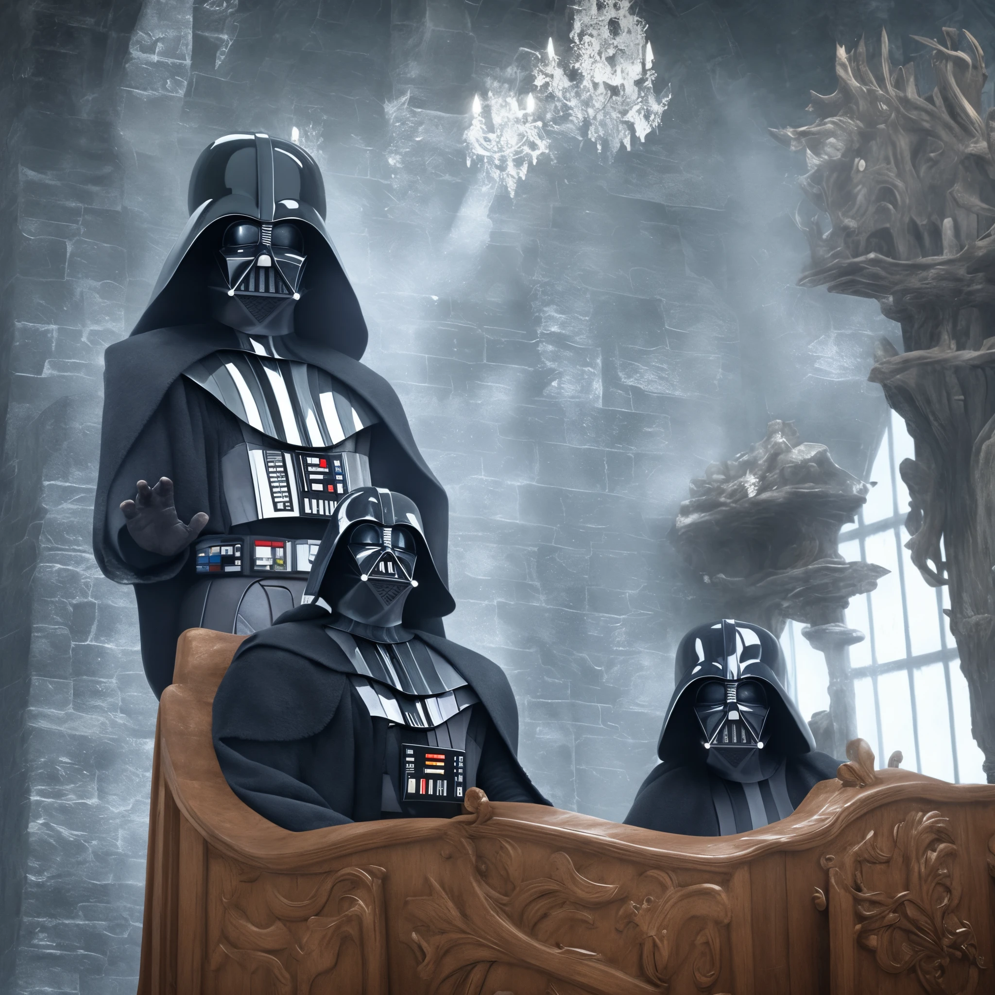 Darth Vader sentado en el trono de frozen