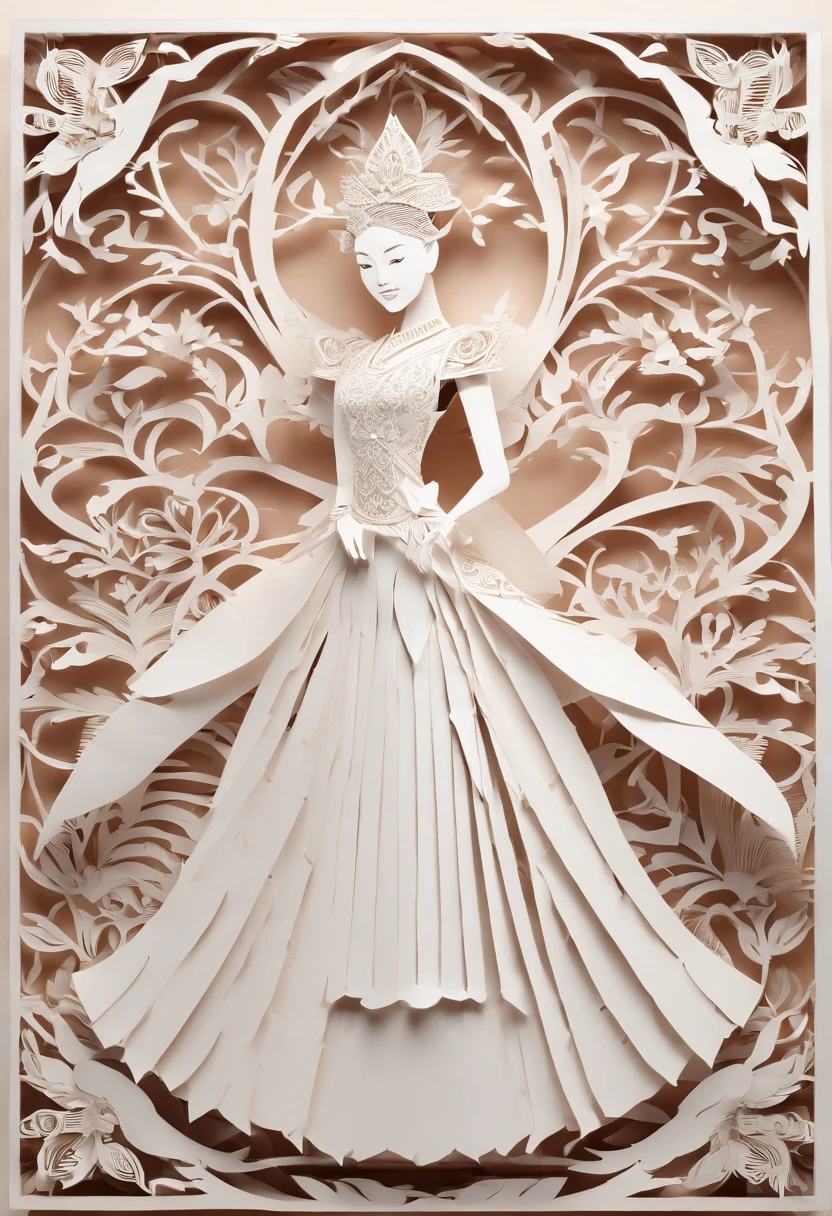 paper art、Colored paper、a beauty girl， hoody，short  skirt， abstract backgrounds、Abstract characters