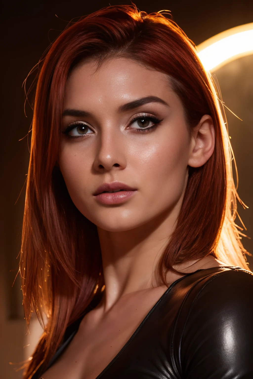 (best quality,4k,8k,highres,masterpiece:1.2), ultra-detailed, (realistic,photorealistic,photo-realistic:1.37), beautiful detailed eyes, beautiful detailed lips, extremely detailed face, long eyelashes, flawless skin, exquisite facial features, radiant complexion, captivating gaze, alluring smile, sensual lips, dark fantasy, a beautiful woman, finely crafted facial Rayne from game the BloodRayne features, intricate brush strokes, beautiful lighting, Cinematic, Color correction, stylized anatomy, short red hair, full body, evil smile and a look from under the brows, sensual atmosphere, artistic lighting , (cool colors), damp, reflections, (masterpiece) (perfect aspect ratio), (realistic photo), (best quality), (detailed) photographed on a Canon EOS R5, 50mm lens, F/2.8, HDR, (8k) (wallpaper) (cinematic lighting) (dramatic lighting) (sharp focus) (intricate), RAW photo, RAW photo, gigachad photo, posing for camera, dynamic posing, black jeans, 8k uhd, dslr, high quality, film grain, Fujifilm XT3, extremely detailed, photorealistic, realistic, incredibly absurd, highly detailed, sharp focus, (Professional Studio Lighting), (Professional Color Grading), Edge Lighting, Dramatic lighting, Cinematic lighting, Lumen reflections, Soft natural lighting, Soft color, Photon mapping, Radiosity, (Beautiful eyes), (Detailed eyes), (Detailed face), symmetrical eyes, sharp eyes, full body), (HIGH LEVEL OF DETAIL), (skinny athletic body), (sweaty),high detailed skin, uncharacterized texture, hyper detailed, realistic skin texture, armor, best quality, dynamic pose, ultra high res, (photorealistic: 1.4) high resolution, detailed, raw photo, sharp re, by lee jeffries nikon d850 film stock photography 4 kodak portra 400 camera F1.6 Lens rich colors hyper realistic texture dramatic lighting UnrealEngine trend in Artstation Cinestill 800, veins in the body, (body and fitness).