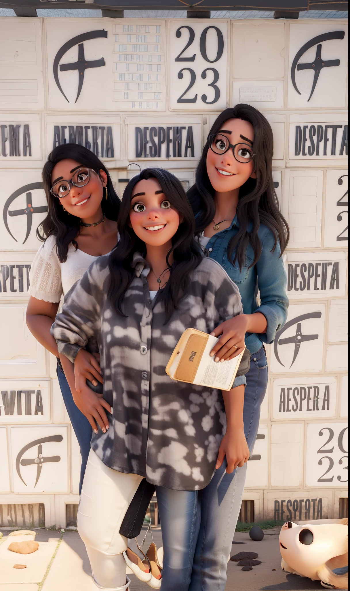 Three pretty Brazilian women sitting and drinking açaí and eating cookies outside on the street side in a small açaiteria, beautiful face, duas de Cabelo preto curto e uma de cabelo preto longo com olhos castanhos e sombra pesada, duas delas negras e uma branca, Wearing jeans and a black polo shirt, grande estilo de moda, looking at you with loving eyes and a soft smile, Background is a European city of the city center, fundo desfocado, profundidade de campo rasa, Cinematic light, luz suave, retroiluminado, micro-detalhes, renderizado, fotorrealista, cinemactic, 85mm 1.4