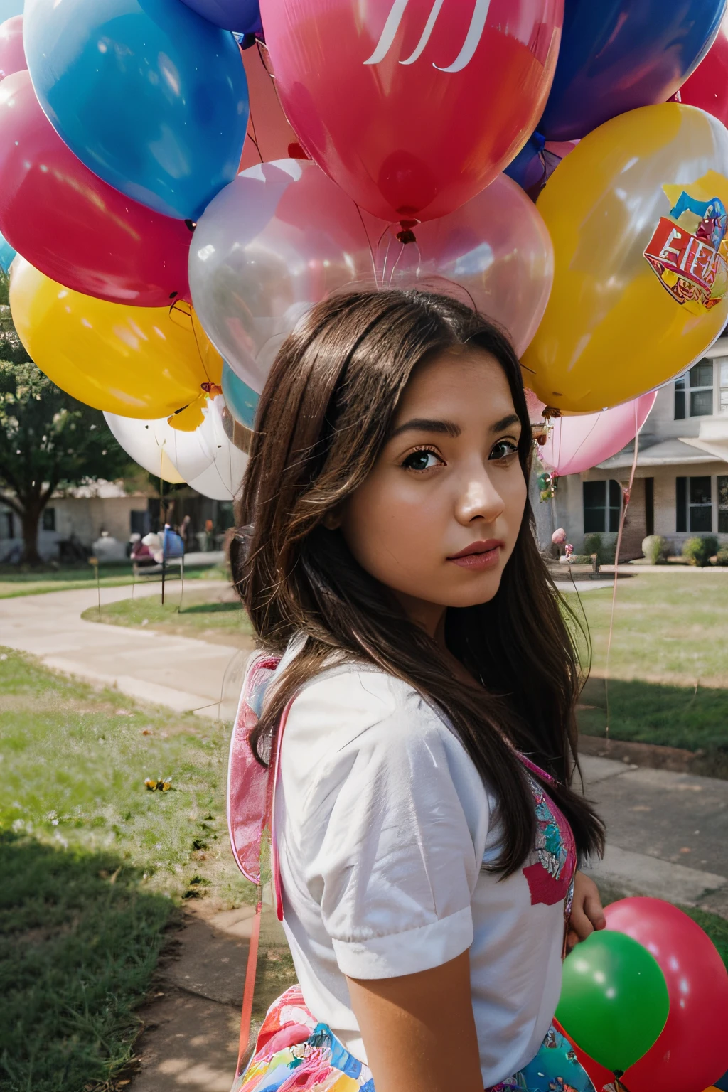 girl in a balloon colorful picture