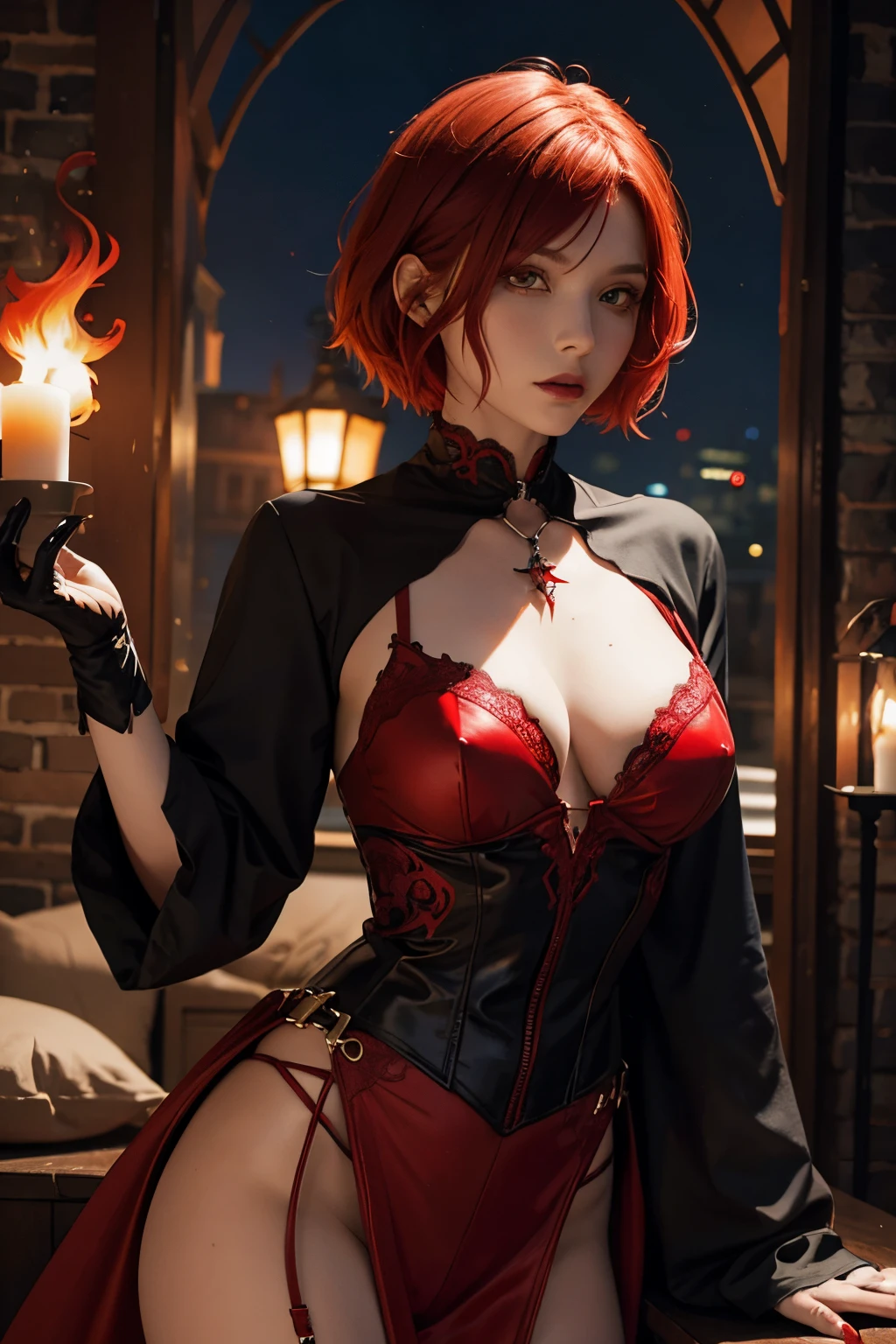 The witch,red hair,short hair,red eye,red sexy costume