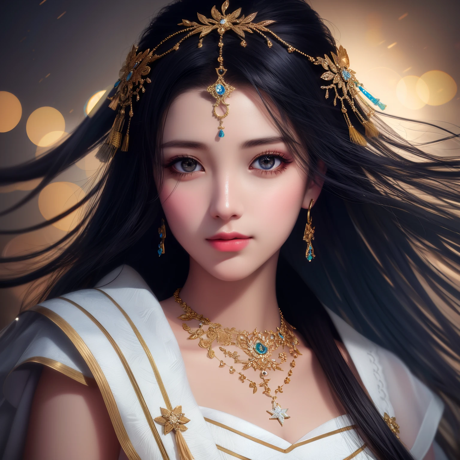 best quality, masterpiece, highres, 1girl,china dress,hair ornament,necklace, jewelry,Beautiful face,upon_body, tyndall effect,photorealistic, dark studio, rim lighting, two tone lighting,(high detailed skin:1.2), 8k uhd, dslr, soft lighting, high quality, volumetric lighting, candid, Photograph, high resolution, 4k, 8k, Bokeh