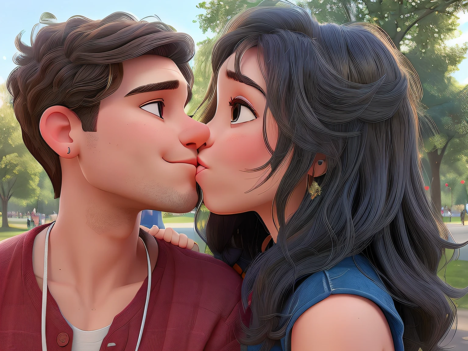 there is a man and woman kissing each other in the park, kissing together cutely, couple kissing, kissing together, facebook post, kisses are wordless spells, they are in love, profile image, kissing each other, kiss mouth to mouth, profile pic, in love selfie, couple pose, kissing, profile shot, lovely kiss, shot from the side