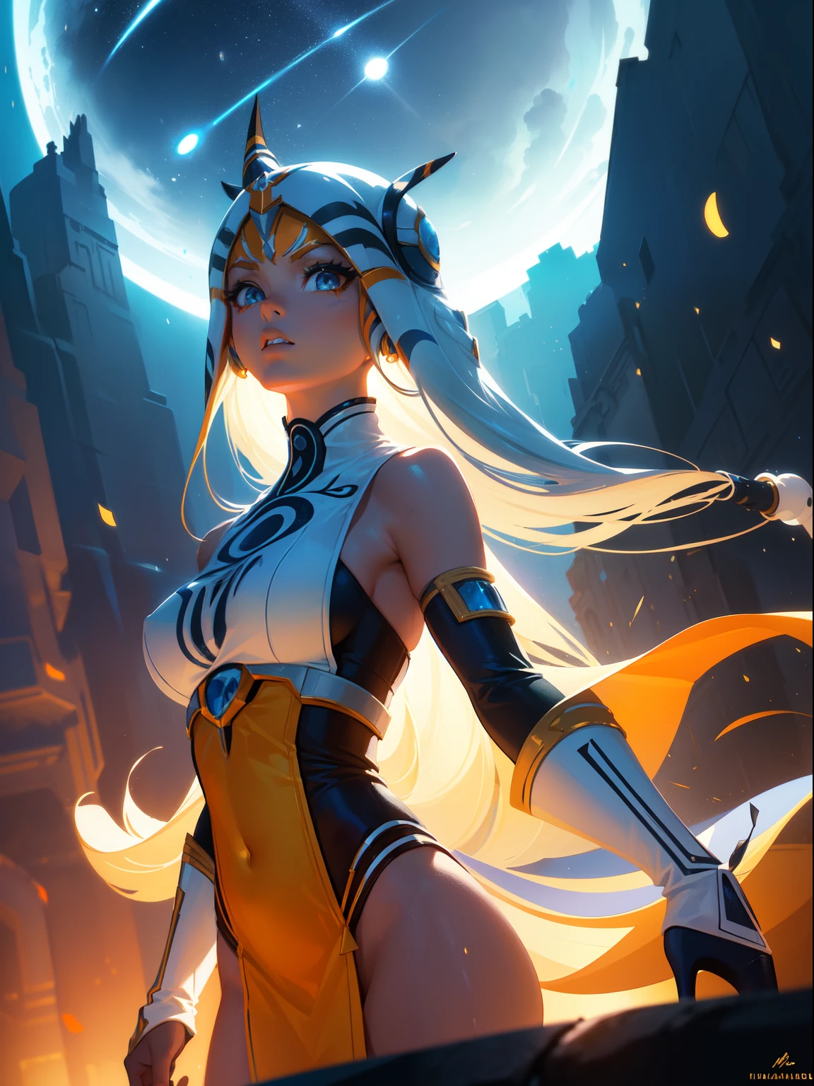 (Obra maestra:1.2), (La mejor calidad:1.2), Perfect lighting, Chica Maga Oscura lanzando un hechizo, flotando en el aire, tetas grandes, escote, fondo de magia, desde arriba, Destellos de luz. Pose sejustiva y sexy. Fondo de paisaje chino