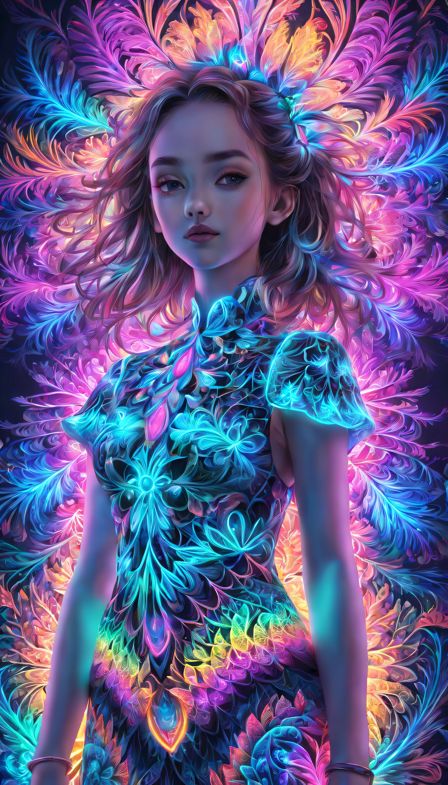 (masterpiece, top quality, best quality, official art, beautiful and aesthetic:1.2), (1girl:1.3), extremely detailed,(fractal art:1.2),colorful,highest detailed,( zentangle neon:1.2), (dynamic pose), (abstract background neon:1.5), (treditional dress:1.2), (shiny skin), (many colors:1.4), upper body ,Neon,16K,Full HD