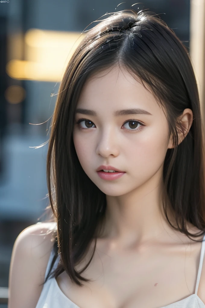 random pose, mix4, (8k, RAW photo, best quality, masterpiece: 1.45), (realistic, photorealistic: 1.37), one girl, cute, cityscape, night, rain, wet, professional lighting, photons mapping, radiosity, physically based rendering, gradient black hair, gray hair, short curly hair, handsome, girl, Deep V-neckline slip dress, pale skin, top quality photo, high res, 1080p, (clear face), (detailed face description), (detailed hand description), (masterpiece), (exquisite CG), extreme light and shadow, disheveled hair, master work, rich details, (fine facial features), (highest quality photo), (masterpiece), (detailed eyes), look in front of you eyes, fine clavicle, (large breasts:1.4),