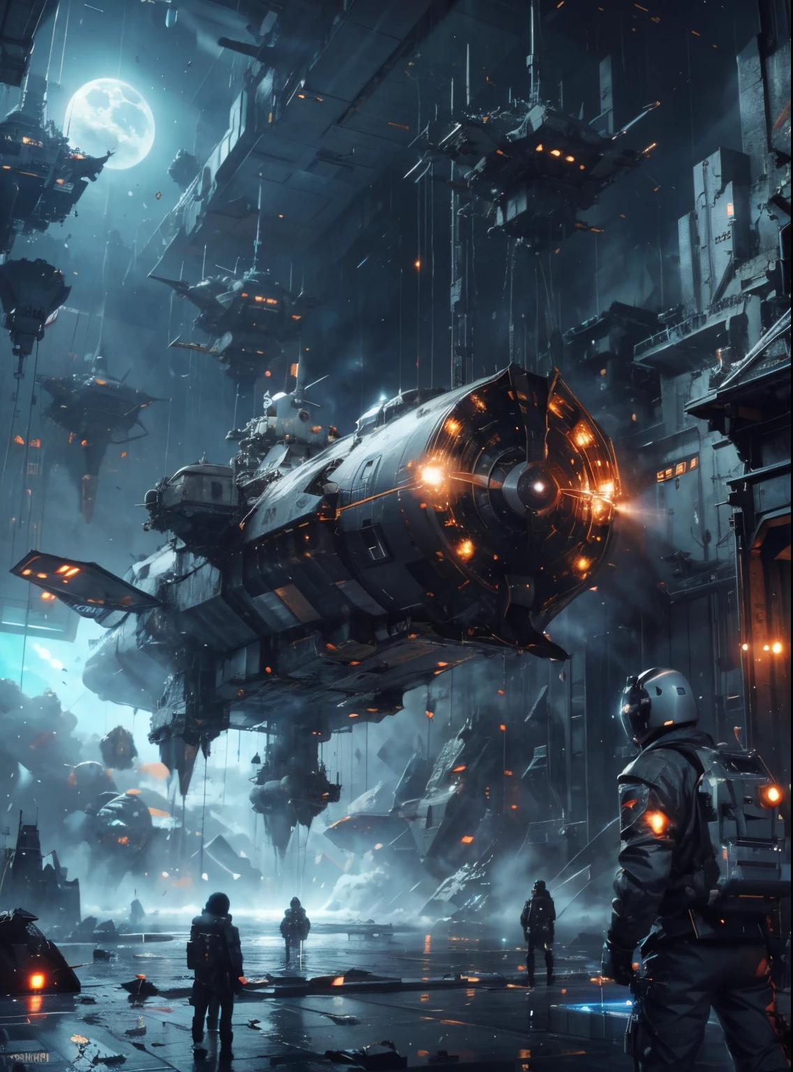 nyursk, Flying spacecraft, floating in sky, space ship,Technologie,high detal,8k
