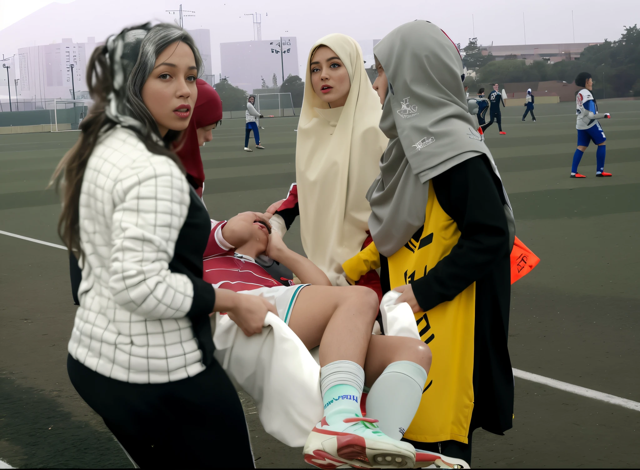 Nude 2 age cute ustazah malay woman with long pink hijab,wearing sport shirt,wearing tracksuit,medium size breasts,medium size butt,arousal expression,sweaty,shy,grinning,park background,showing butt,hands on butt,exposed butthole,three man licking her anus, vaginal sex,a man fucking her vagina,standing from behind,bending over,view angle from side,filled with drip