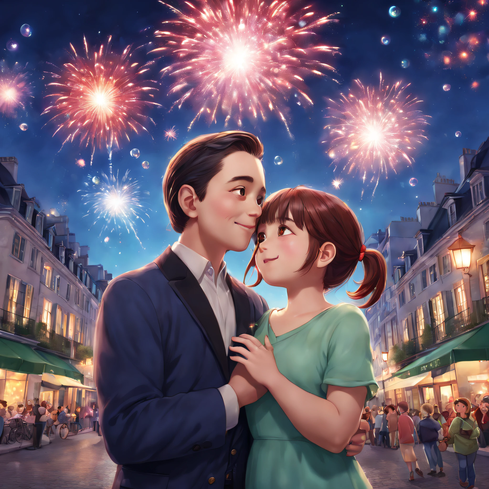 the night,Colorful,The sky was full of fireworks,Heart-shaped bubbles,couple's children,Cartoons,A chubby and boy hugging each other,red leafhopper,,Steaks and Steaks,Illustrations for children,The effect of wine,Evert Tyndall,Professor Champs Elysees,to emphasize,Real light,Ray traching,OC Rendu,hyper realisitc,Best quality at best,8K,Works of masters,super fin,Detailed pubic hair,Correct anatomy,inner features on eyes,The facial structure is reasonable,Facial features are carefully rendered