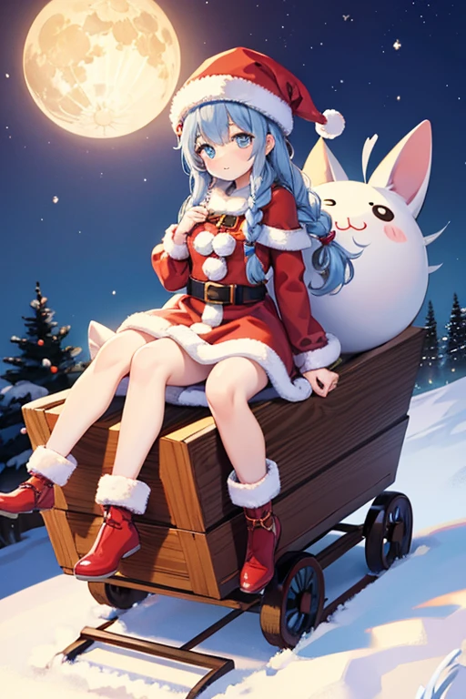 kawaii girl、Long、Braiding、santa claus、Sled、fullmoon