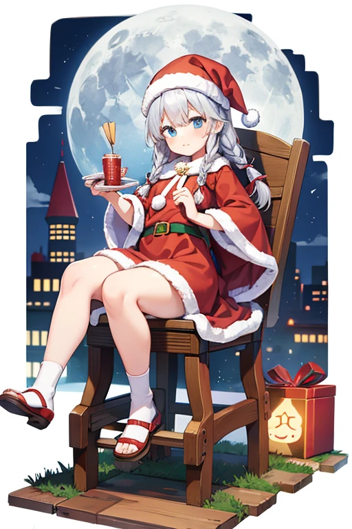 kawaii girl、Long、Braiding、santa claus、Sled、fullmoon