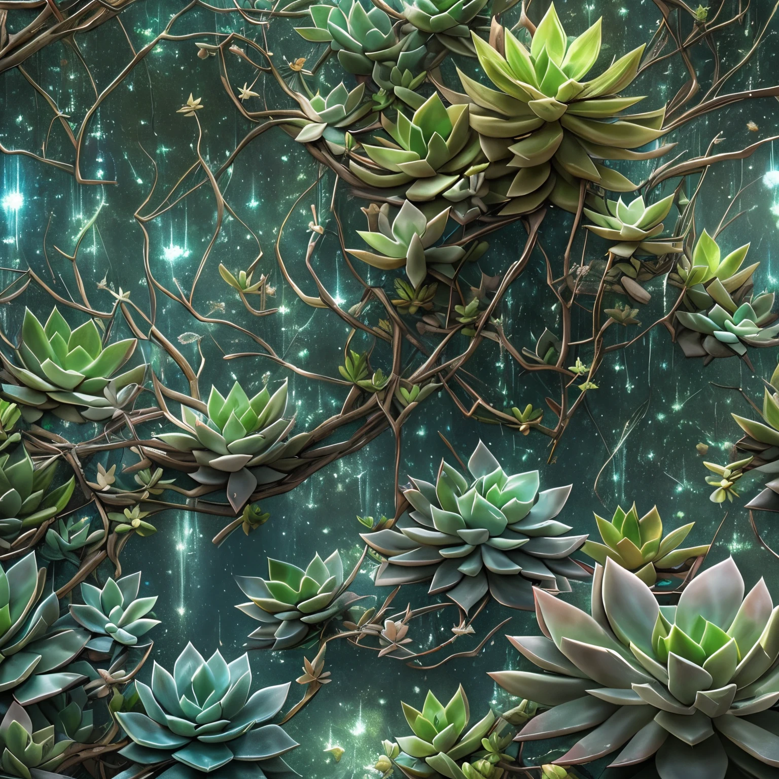 tmasterpiece，Best quality，high high quality，The is very detailed，8K，(Close-up of succulents:1.5),Fantastic snow and ice jungle，ice witch，Colorful ice magic，Glowing Elves，Natural elements in the forest theme，Colorful snow and ice jungle，Epic fantasy art style，Delicate leaves and branches are surrounded by fireflies（nature elements），（Jungle theme），（leafs），（tree branch），（glowworm），（particle effect）and other 3D， octaneratingrendering，ray traycing，Super meticulous，Depicting the harmony between man and nature