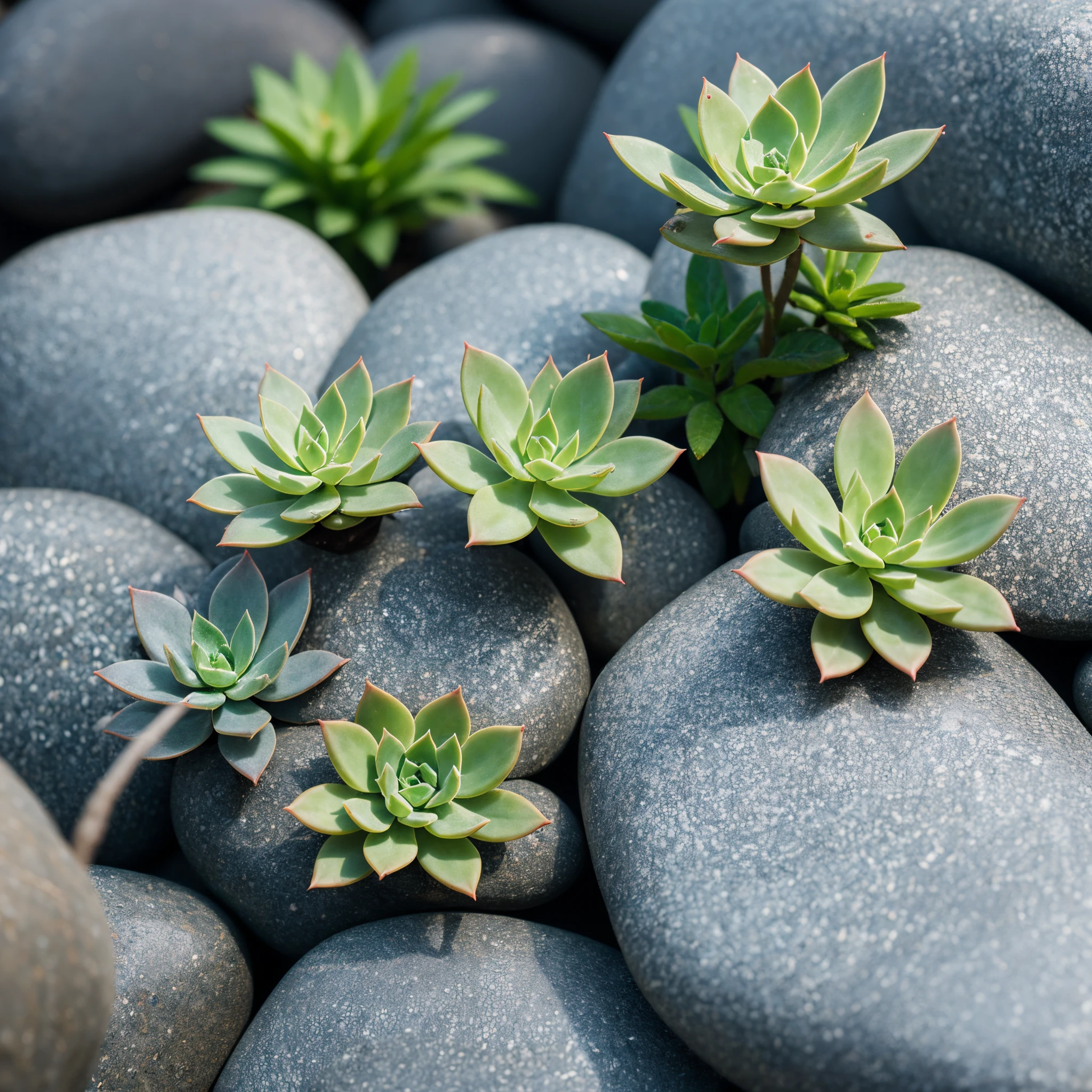 Succulents growing on rocks，Chonglou plant close-up，metalictexture，metallic  luster，Futuristic Basics