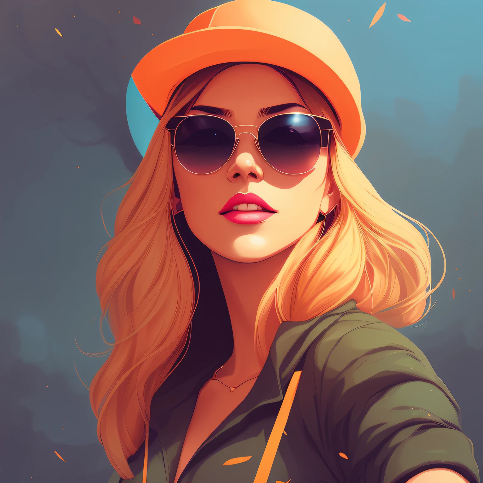 a close up of a woman wearing a hat and sunglasses, in style of digital illustration, illustration style, ross tran style, rossdraws 1. 0, lois van baarle and rossdraws, rossdraws portrait, digital art style, epic portrait illustration, rossdraws 2. 0, stunning art style, stunning digital illustration, rossdraws cartoon vibrant