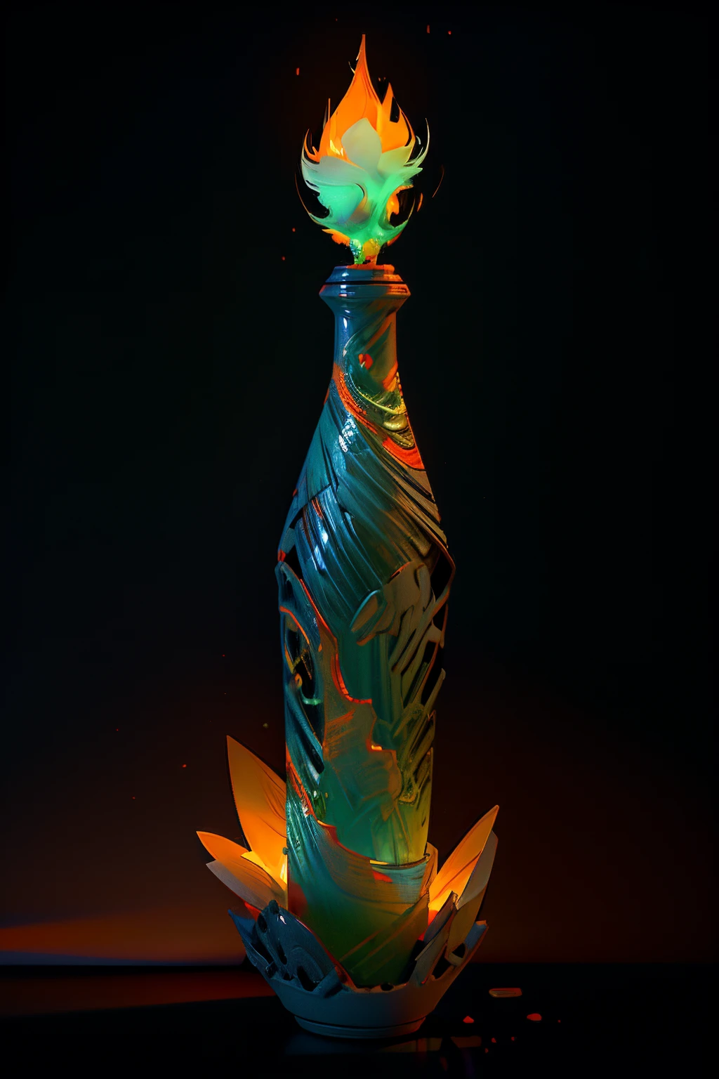 best qualtiy,tmasterpiece), green glass wine bottle,Surrounded by colorful magic,Delicate texture,pandas,Cute black and white clothes,bamboos,Little tiger tooth,Popmart blind box,Clay texture,(Woods background),natural soft light,Light,best qualtiy,hyper-detailing,arte 3D,C4d,Blander,OC renderer,3D renderer,8k