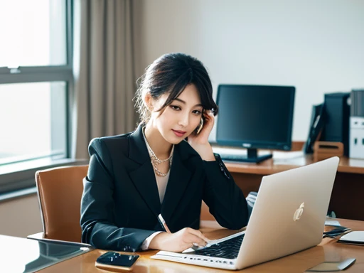 (Best Quality,hight resolution:1.2),Realistic,Professional,Includes highly detailed facial features and full body diagram、Highly detailed portrait of a 28 year old Japanese office lady, ready for a date, In an office environment.

tag: Beautiful detailed eyes, Beautiful detailed lips, long eyelashes, smooth and flawless Skin, Elegant Office Wear, well-groomed hair, Confident smile, Natural makeup, neat and tidy appearance, Stylish accessories, Modern office environment, computer and desk, Office Chair, papers and documents, stationery, Computer Monitor, Keyboard and mouse, Phone on the desk, office decor, soft office lighting, Natural light coming in through the window, Calm and focused expression, relaxed body posture, Exciting anticipation, stylish handbags, high-heels, elegant clock, Delicate Jewelry.members of the workplace　Prominent presence　

(Main Focus) Beautiful office lady in her 20s, Detailed facial features and flawless skin, Expressive eyes and lips attract attention.

(Medium) This portrait is created in a realistic and professional style, close to high resolution, Detailed photos and masterpiece paintings.

(extra details) she is wearing stylish office clothes, Her hair is perfectly styled; The focus is on her face, A full body diagram is also included.., show her confidence and poise. Office environment with modern furniture, including computer, desk work, and office chair. Documents and documents are neatly organized.., Office supplies are also within reach...... The lighting is soft too....、It creates a calm atmosphere. The rooms are also decorated to create an elegant atmosphere......

(Artistic style) Portraits are created in a natural and realistic style, Capture the essence of the subject. The colors are vivid and vivid, Reflects natural light coming in through windows. The overall tone of the image is warm、Fascinating.

(light) Soft office lighting creates a warm and cozy atmosphere, Emphasize the features of the subject、Add depth to an image.

Note: Prompts are just guidelines, Details can be changed or added according to your artistic vision.