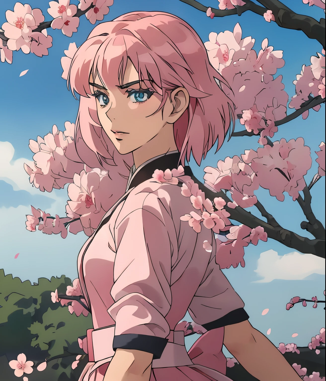 (highest resolution, distinct_image) The best quality, masterpiece, highly detailed, semi realistic, shoulder length hair, mature, military uniform, military academy, beautiful, heroic, , delicate and delicate facial features, Anna Nishikonomiya from the Shimoneta anime and manga series, as a Student in Ohtori Academy from Revolutionary Girl Utena anime, 17 years old student, with a short light pink sakura color hair bangs, with an anatomically perfect body, perfect limbs, perfect arms and legs, perfect hands and feet, perfect detailed fingers, human hands and feet, perfectly human eyes, beautiful face, beautiful girl, as a magical girl, as a duelist, as a swordfighter, with a boken, a boken is a wooden katana, a wooden katan made of wood from a sakura cherry tree, wearing a white light pink student uniform, duelist garb, mahou shoujo uniform, whith partial armor, cerimonial ornamental duelist armor, prepared to fight for love harmony peace and justice, heroine facing the evil