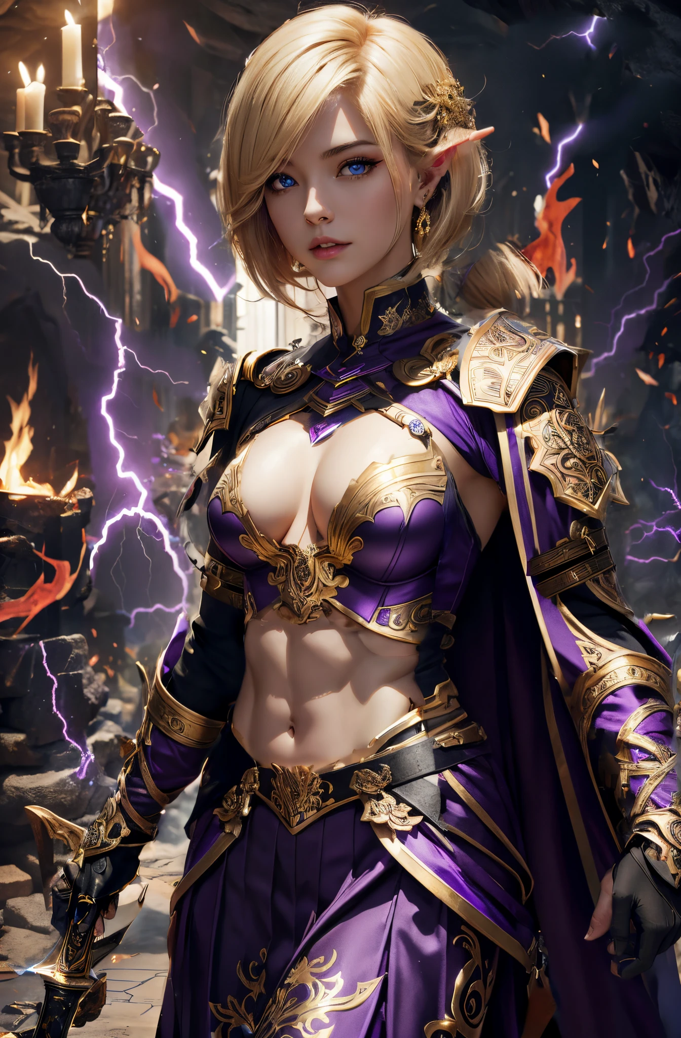 8K、dark purple discharge、Intensely shining purple discharge(dark purple effect)超A high resolution、super precision、A hyper-realistic、many lightning bolts、