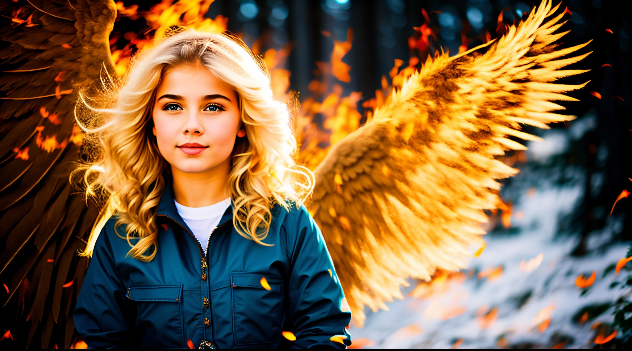 Russian blonde child girl ,AND ANGEL OF WiNGS OF FIRE.
