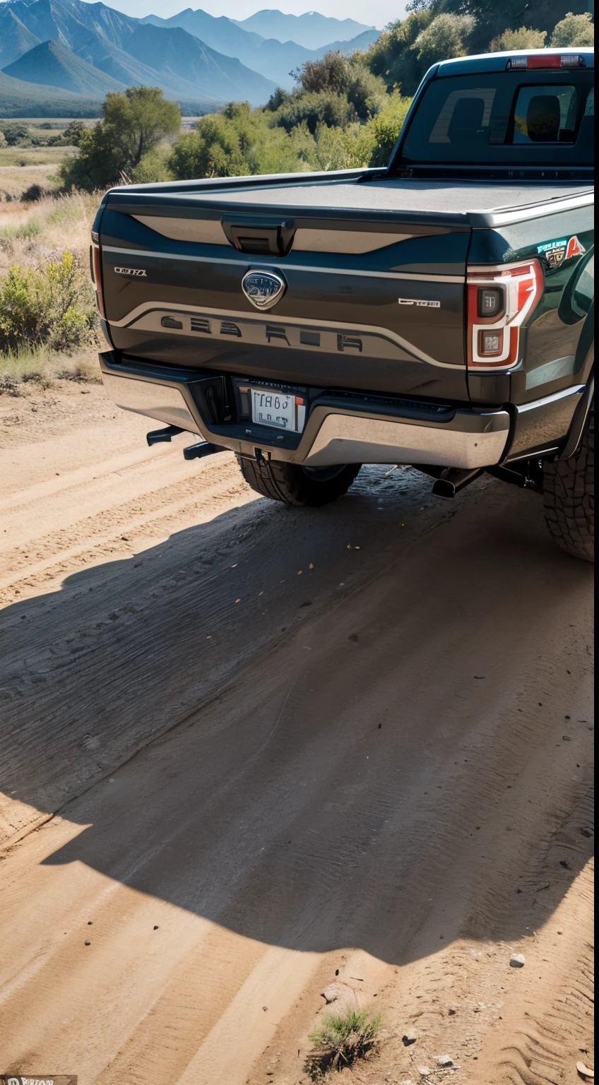 A commencal clash mountain bike is attached to the back of a fort f150 pickup truck,The location is mountains and rivers
