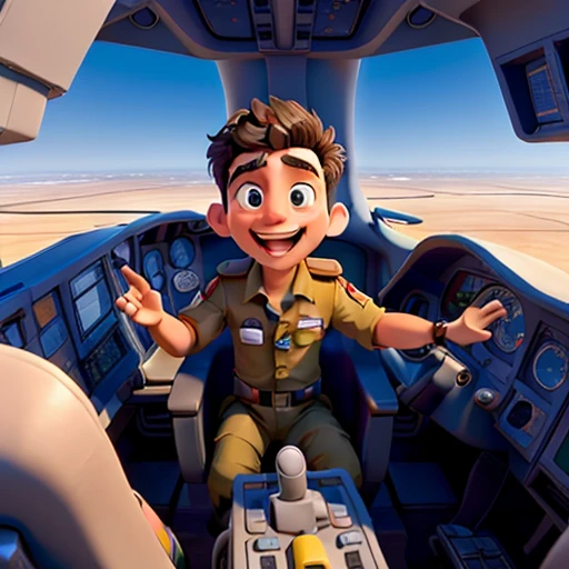 masterpiece, best quality, pov from cockpit of plane, going towards 2 towers, arabic pilot, laughing