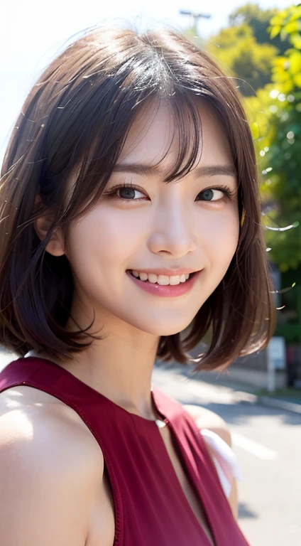 (The Highest Quality, 8k, 32k, masuterpiece, ws:1.2), 18歳、Photo of PrettyJapanese woman, large breasts, very short bob hair, total body, face focus, Luxury school uniforms:1.3, necklaces、, simple Backgrounds, from ABOVE, Look at the Viewer,korean idol、Nogizaka Idol、hposing Gravure Idol、actress