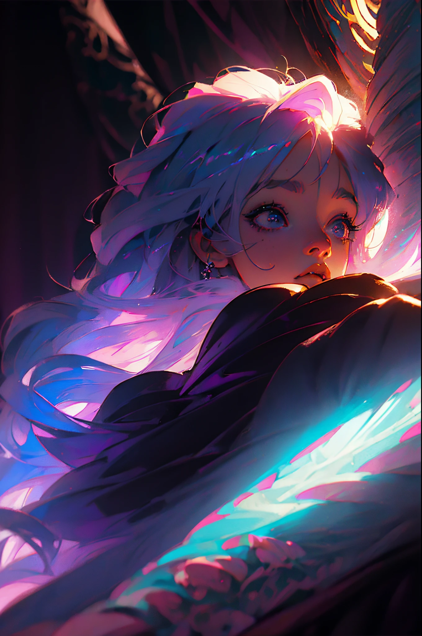 close-up person flowers in hair, anime art wallpaper 8k, nekro xiii, violet and black, wlop:5, beautifully lit (mystical:1.2) (high contrast) (soft focus) (pastel colors) (anime style) (lush details) (Jin Nong inspired) (character design:1.1) (gothic) (uncompressed PNG) (subtle faded glow) (artistic lighting) |